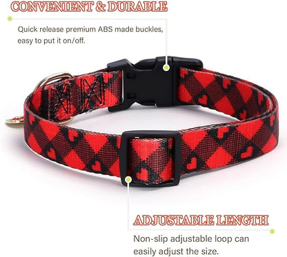 Love Pattern Dog Collar with Buckle Adjustable Safety Nylon Collars for Small Medium Large Dogs, Cute Stylish Girl Boy Christmas Dog Collar(Red Heart,XL)