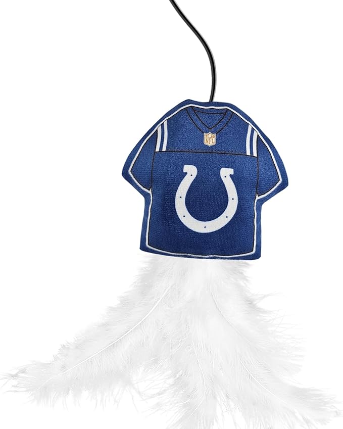 NFL Indianapolis Colts Team Jersey Wand with CAT NIP, Cat Toy Jersey Shaped Plush Teaser Toy for Cats & Kittens - Interactive Pet Toy for Play & Exercise