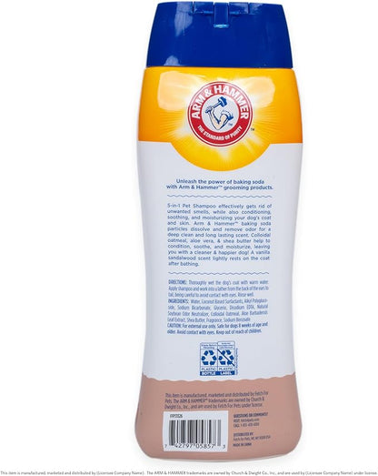 Arm & Hammer for Pets 5-in-1 Dog Shampoo with Conditioner, Deodorizing Oatmeal Dog Shampoo with Aloe, Shea Butter, Baking Soda and Coat Care, Vanilla Sandalwood Scent, 20 Fl Oz