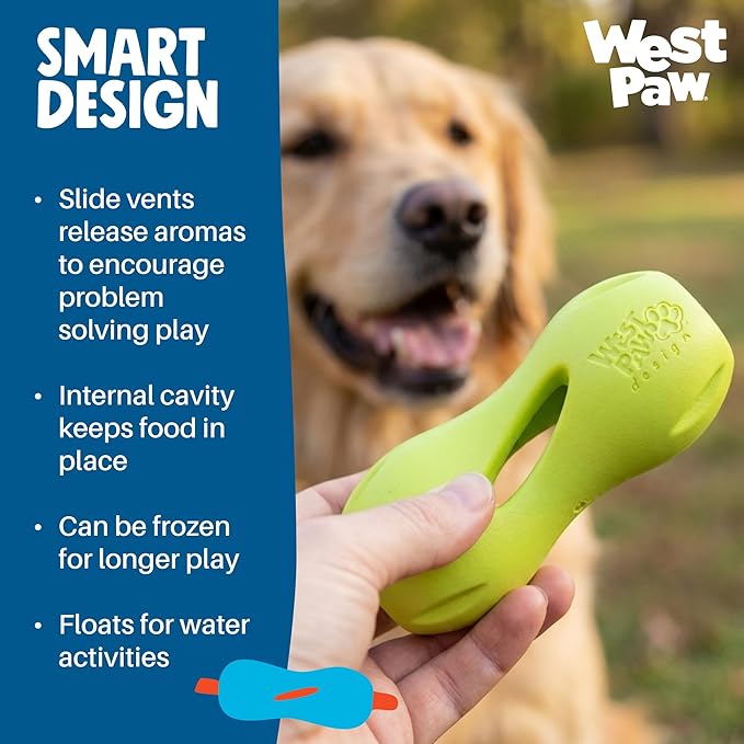 WEST PAW Qwizl Durable Zogoflex Dog Puzzle Toy for Mental Stimulation, and Enrichment - Treat Dispensing for Bully Sticks and Dental Sticks - Dishwasher Safe - Made in USA - Small - Clover