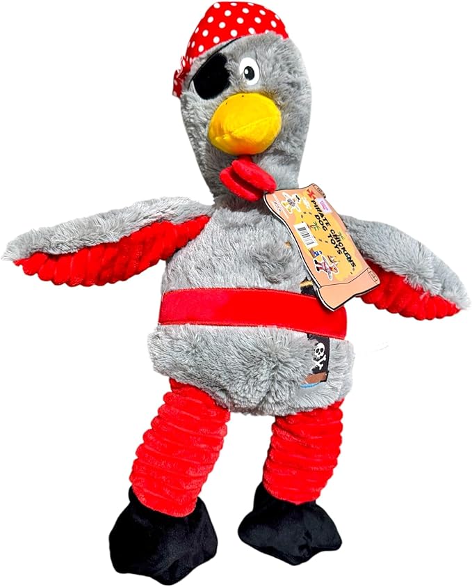 Pirate Chicken Dog Toy – 18 Inch Plush Squeaky Dog Toy with Internal Rope, Durable Crinkle Wings, Soft Stuffed Interactive Toy for Medium & Large Dogs – Funny Durable Pet Toy (Gray)