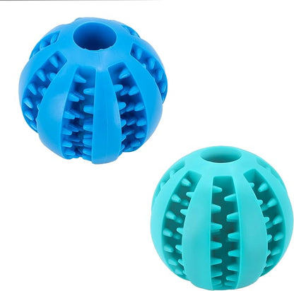 2 Pcs Non-Toxic Rubber Dog Toy Ball, 2.75 inch Durable & Tough Rubber Dog Treat Dispensing Puzzle Ball Chew Toy & IQ Training Toy for Small & Medium Sized Dogs (Blue & Turquoise)