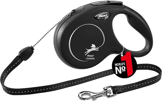 Flexi New Classic Cord Black Retractable Dog Lead Small 12kg - 8M
