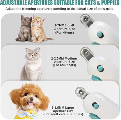 Cat Nail Clipper with Adjustable Aperture, Cat Nail Trimmer with Safety Guard & Nail File, Safe Pet Claw Clipper Grooming Tool to Avoid Over Cutting, Professional Pet Nail Cutter for Beginners (Blue)
