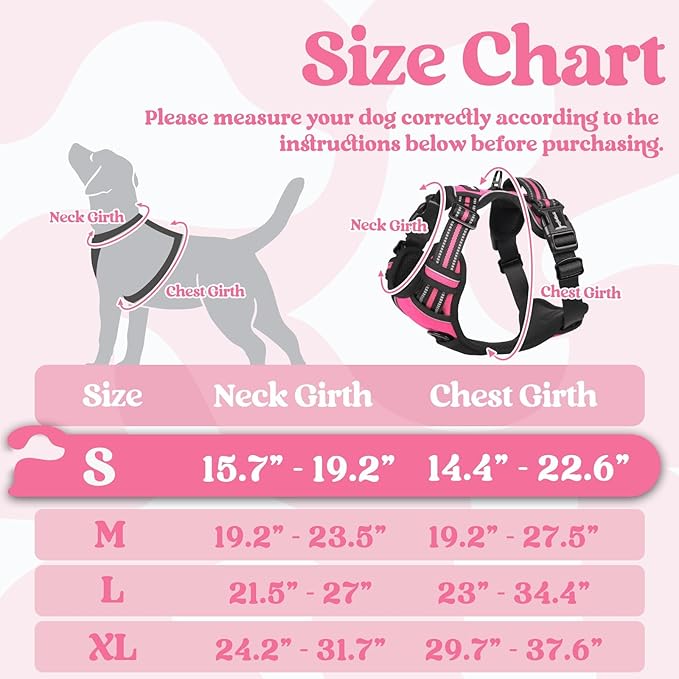 rabbitgoo Dog Harness Small Sized, No Pull Pet Harness with 3 Buckles, Adjustable Soft Padded Vest with Control Handle, Walking Reflective Pet Vest for Small Dogs, Rose Pink, S