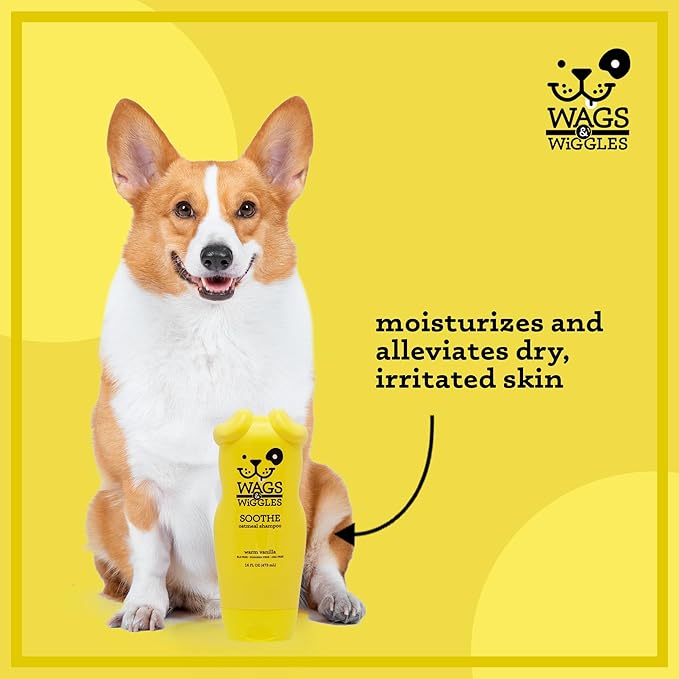 Wags & Wiggles Soothe Oatmeal Dog Shampoo - Warm Vanilla Scent, pH-Balanced Colloidal Oatmeal Formula for Dogs with Dry, Itchy, or Sensitive Skin, SLS and Paraben Free, 16 Fl Oz