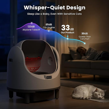 Bashaw Self Cleaning Litter Box, Large Capacity Automatic Litter Box for Multiple Cats, App Control, Safety Sensors, 2 Rolls of Garbage Bags (White)