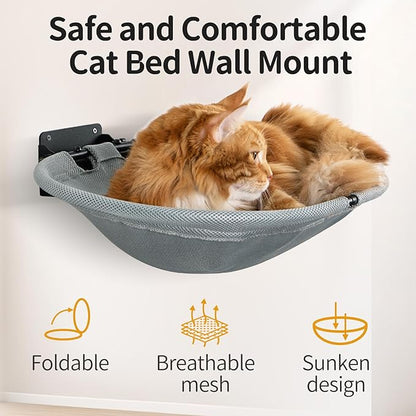 Wall Mounted Cat Hammock, Foldable Cat Bed with Breathable Fabric, Large, Holds Up to 30 lbs for Sleeping, Playing, Climbing and Lounging