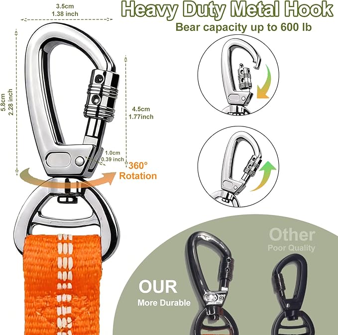 Dog Leash Heavy Duty, 4-6FT Bungee Leash Dog Seat Belt for Car With 2 Padded Handles, Strong Shock Tactical Tug Leashes Reflective Rope Lead for Medium L X-Large Dogs Walking Running Training (Orange)