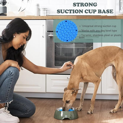 Slow Feeder Dog Bowls Insert, Silicone Slow Feeder Bowl with Strong Suction Cups Perfect for Stainless Steel Glass Ceramic Dog Bowls (Blue, Medium Size)
