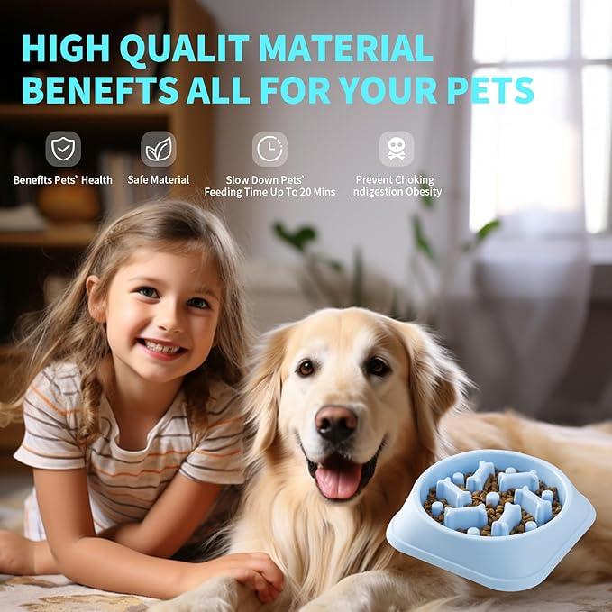 Slow Feeder Dog Bowls, Anti-Choking Puzzle Dog Food Bowls, Anti-Slip Interactive Feeding Slow Down Eating