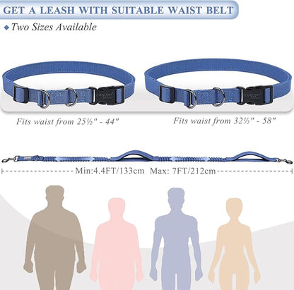 VIVAGLORY Hands Free Dog Leash Bungeetwin Running Dog Leash with Waist Belt for Running Walking & Jogging, Bungee & Around Waist for Pet, M, Navy Blue/Black