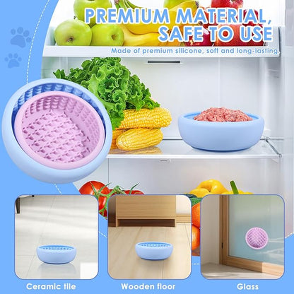 2 Pcs Dog Lick Bowl with Suction Cup, Non-Slip Slow Feeder Licking Mat, Large and Small Size, Dog Freeze Bowl for Small and Medium Dogs, BPA Free Silicone, Dishwasher Safe (Light Blue & Pink)