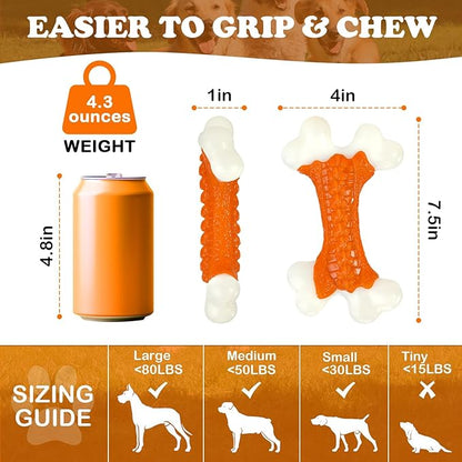 6-Pack Dog Toys for Aggressive Chewers, Indestructible 8" Tough Nylon Bone, Teething & Boredom Relief Chew for Large Dogs, Peanut Butter Flavor