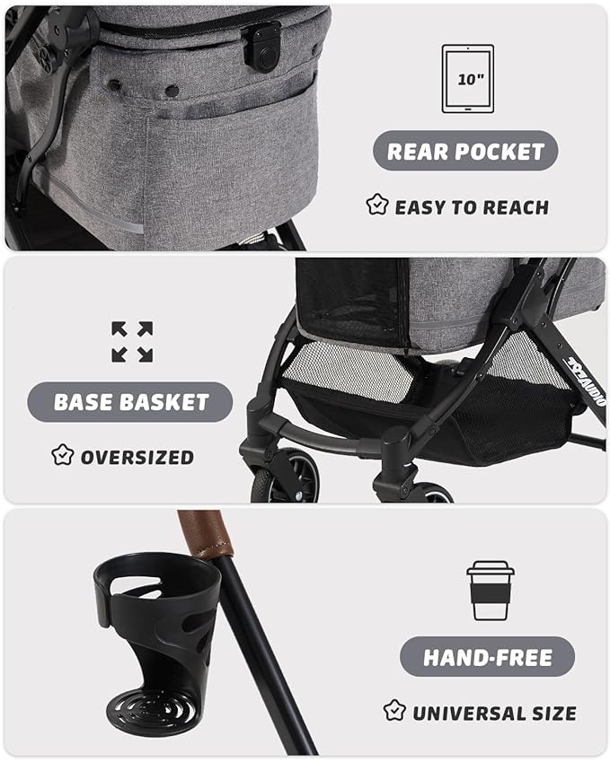 797Audio Dog Stroller for Small Medium Dogs, Pet Stroller for Cats Puppy Up to 121lbs,Foldable,One Click Folding,4 Wheel Shock Absorption,Adjustable Canopy with Sun Shades,Removable Washable Pad(Grey)