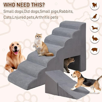 7-Step Dog Stairs for Bed 30-36" H, Dog Steps for High Bed, Pet Steps for Small, Older Pets, Non-Slip Balanced Pet Ramp Indoor, Grey