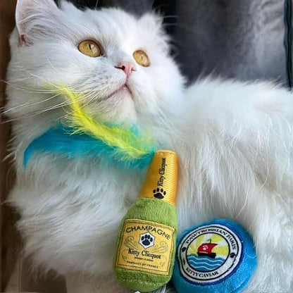 Clicquot Champagne & Caviar Set, Plush Cat Toys Catnip Filled with Interactive Crackle Sound, Safe, Durable Toys for Cat & Kitten, 2 Pcs