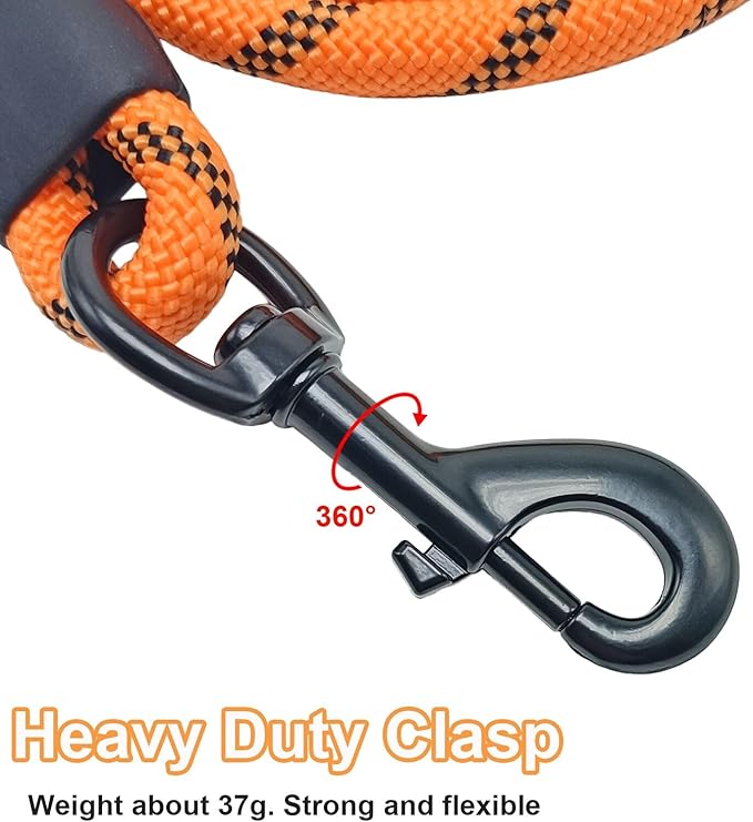 MayPaw 6FT Heavy Duty Rope Dog Leash, Soft Padded Handle Nylon Pet Leash, Thick Lead Leashes for Large Medium Dogs Walking Training (Orange Black, 1/2" * 6')