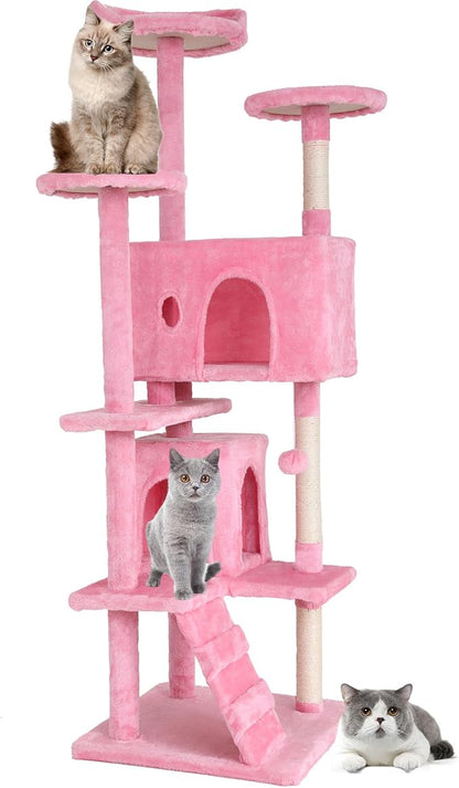 BestPet | 70" Cat Tree Tower | Pink | Sturdy, Easy to Assemble, Multi-Level Activity Center with Sisal Scratching Posts, Condos, Perches, Hanging Cat Toys, Observation Decks & Ladder
