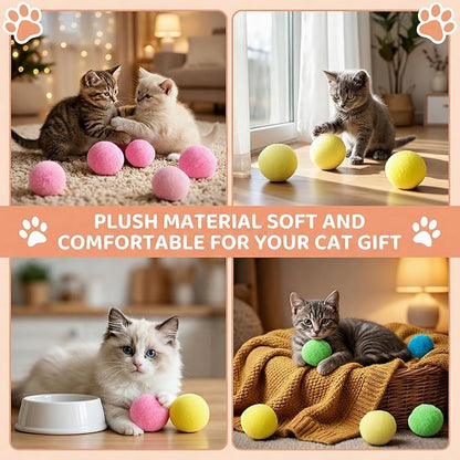 30 Pcs Cat Pom Pom Balls,1.2 Inch Soft Cats Puff Ball Toys with 12 Fabric Cat Springs Fuzzy Balls for Cats Playing Exercising,Assorted Colors