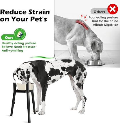 SHAINFUN Raised Dog Bowl Stand with Dog Bowls for Medium & Large & Extra Large Dogs, (61 OZ) Metal Tall Dog Food Stand, Adjustable Wide 7-10.7" Heights 9.8-13.4"(with Dog Bowl)