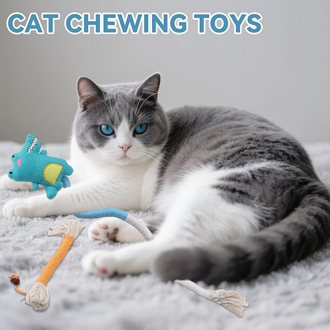 4pcs Safe Cat Rope Toy with Catnip - Dental Cleaning Chew Toys for Cats - Kitten Teething Toys - Interactive Play Toys with Feathers - Indoor Cats