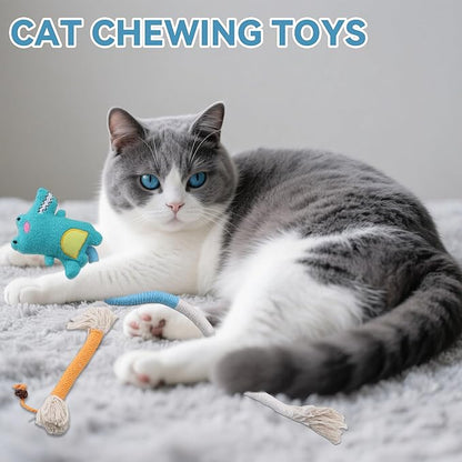 4pcs Safe Cat Rope Toy with Catnip - Dental Cleaning Chew Toys for Cats - Kitten Teething Toys - Interactive Play Toys with Feathers - Indoor Cats