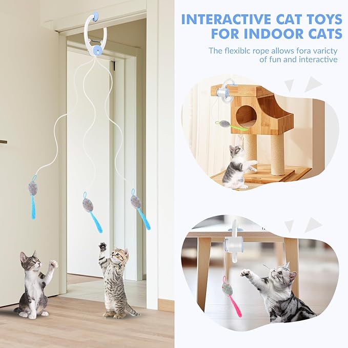 Interactive Cat Toys for Indoor Cats, Automatic Electric Flying Bird Feather Wand Toy, Rechargeable Electric Exercise Feather Toy for Bored Kittens and Adult Cats, Light Blue