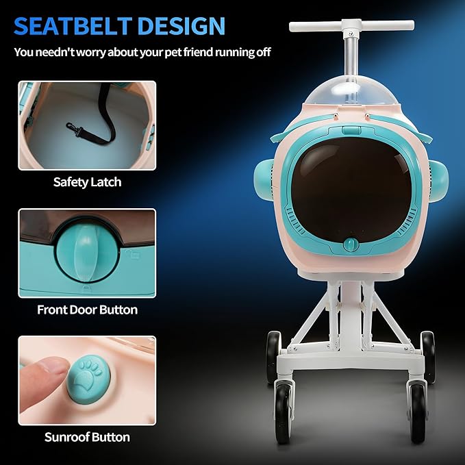 COZIWOW Pet Stroller with Temperature Display & Ventilation Fan, Foldable 4-Wheel Cat Dog Stroller with Anti-Irritation Privacy Barrier, Night Light, Detachable Car Seat Carrier for Small & Medium Pet