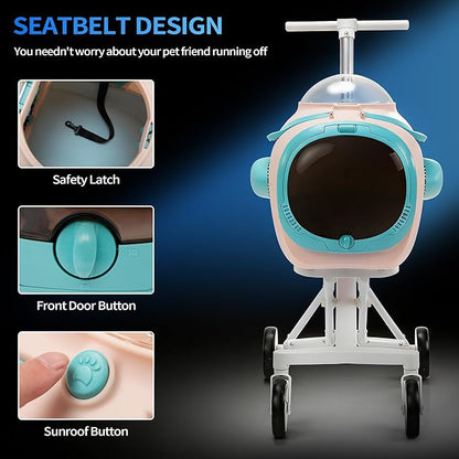 COZIWOW Pet Stroller with Temperature Display & Ventilation Fan, Foldable 4-Wheel Cat Dog Stroller with Anti-Irritation Privacy Barrier, Night Light, Detachable Car Seat Carrier for Small & Medium Pet