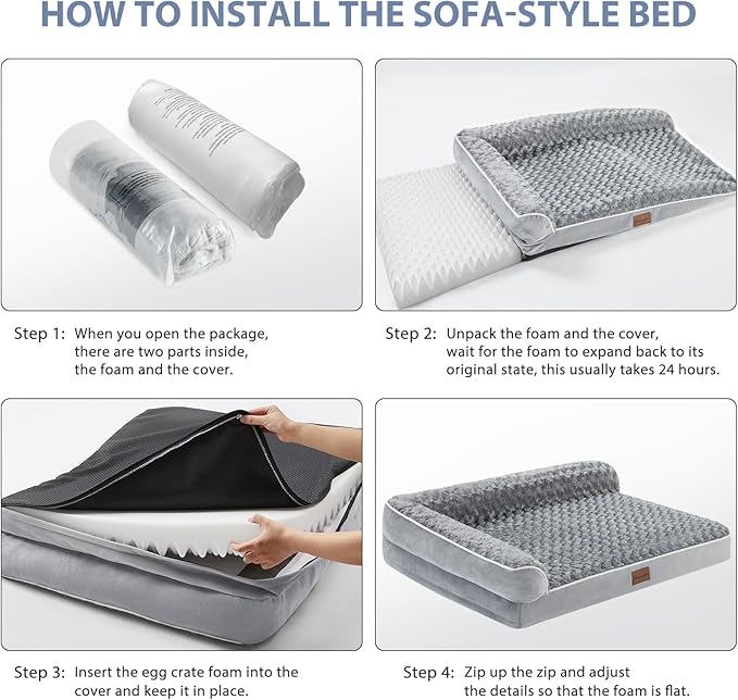 BFPETHOME Orthopedic Dog Beds for Large Dogs-Waterproof Sofa Dog Bed with Removable Washable Cover, Big Pet Bed with Waterproof Lining and Nonskid Bottom,Pet Bed for Large Dogs (Pack of 2)