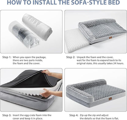 BFPETHOME Orthopedic Dog Beds for Large Dogs-Waterproof Sofa Dog Bed with Removable Washable Cover, Big Pet Bed with Waterproof Lining and Nonskid Bottom,Pet Bed for Large Dogs (Pack of 2)