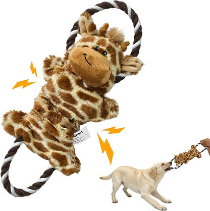 Giraffe Plush Squeaky Dog Toy with Crinkle Paper Puppy Teething Chew Toy Cute Soft Funny Indoor Outdoor Interactive Tug of War Dog Rope Toy for Small Medium Large Dogs Toy Gift 39.5cm/15.55in