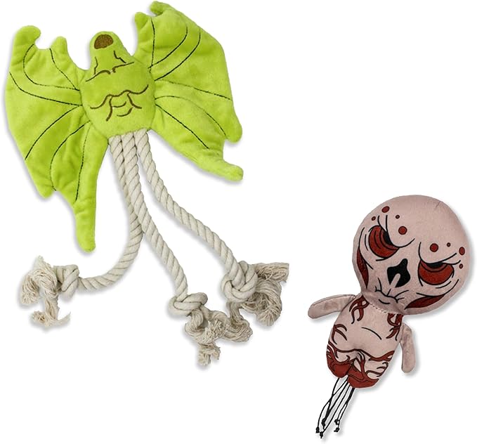design LAB, Inc. Stranger Things Official Merchandise | Cool Dog Toys with Rope and Squeakers | Vecna & Demobat 2-Pack Set | Interactive Dog Toy Squeaks for Interactive Play