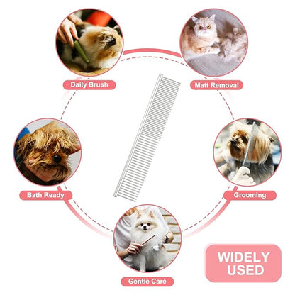 Dog Cat Comb, Pet Combs Stainless Steel Teeth with Rounded Ends for Knots Mats Loose Hair Removal, 7.5IN (Silver, 3 Pack), Grooming Tool Intended for Long Curly Hair Pet