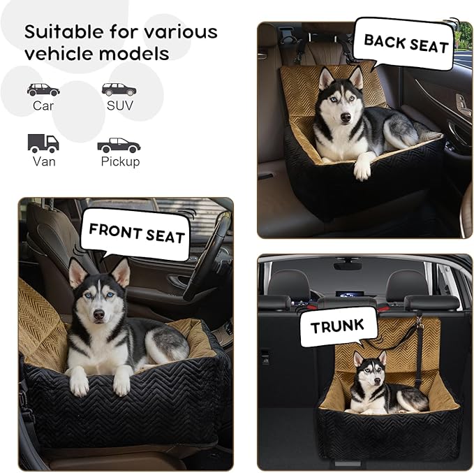 Dog Car Seat for Small Dogs,Medium Dog Car Bed with Detachable Washable Cover,Pet Puppy Booster Cars Seats with Safety Belt Up to 30 lbs(Black V)