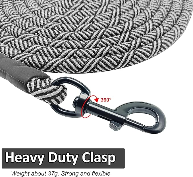 MayPaw Heavy Duty Rope Dog Leash, 3/4/5/6/7/8/10/12/15/20/30 FT Long Dog Lead Nylon Pet Leash, Soft Padded Handle Thick Lead Training Leashes for Large Medium Dogs (20ft * 1/2", Black)