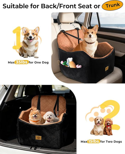 Dog Car Seat for Small/Medium Dogs, Detachable Washable Dog Booster Car Seat Under 35lbs, High-Support Memory Foam,Travel Bed with Storage Pockets