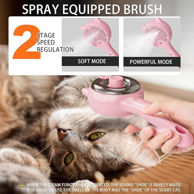 Steam Pet Grooming Brush for Cats & Dogs, Spray Silicone Deshedding Brush Reduces Shedding & Static, One-Click Fur Removal, Rechargeable Cat Dog Grooming Tool, Pink