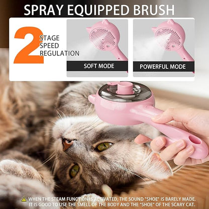 Steam Pet Grooming Brush for Cats & Dogs, Spray Silicone Deshedding Brush Reduces Shedding & Static, One-Click Fur Removal, Rechargeable Cat Dog Grooming Tool, Pink