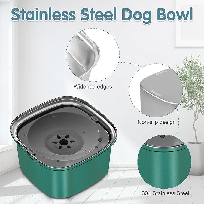 UPSKY 3L Dog Water Bowl 101oz Stainless Steel No Spill Large Capacity Dog Food Water Bowl Slow Water Feeder, Spill Proof Pet Water Dispenser Vehicle Carried Travel Water Bowls