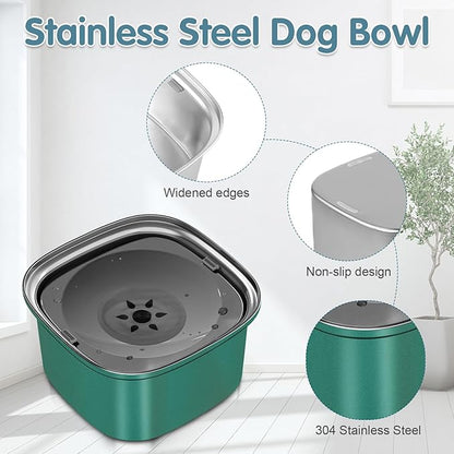UPSKY 3L Dog Water Bowl 101oz Stainless Steel No Spill Large Capacity Dog Food Water Bowl Slow Water Feeder, Spill Proof Pet Water Dispenser Vehicle Carried Travel Water Bowls