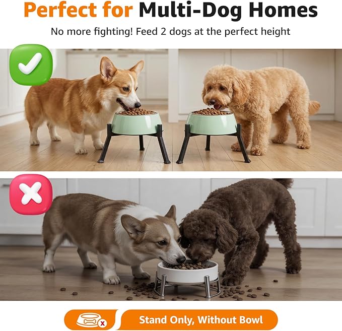 LOOBANI Raised Dog Bowl Stand: Adjustable Width Elevated Dog Bowl Stand Water Food Feeder for Adult, Seniors, Older, Arthritis Dogs, Fits for Bowls Width 5.9"-8.7" (Without Bowls) Black Medium 2 Pack