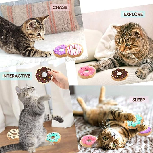 CiyvoLyeen 6 Pack Donut Cat Catnip Toys Kitten Chew Knickknack Sprinkles Interactive Pillows Teeth Grinding Catmint Plush Plaything Kitty Birthday Ideas Supplies 4 Inches