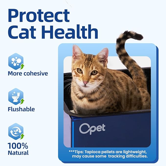 OPET Tapioca Cat Litter, Natural Cassava Litter for Cats, Sustainable Ingredients, Quick and Strong Clumping, Flushable, Superior Odor Control, Dust Free Kitty Litter 16LB