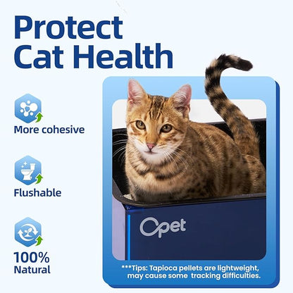 OPET Tapioca Cat Litter, Natural Cassava Litter for Cats, Sustainable Ingredients, Quick and Strong Clumping, Flushable, Superior Odor Control, Dust Free Kitty Litter 16LB