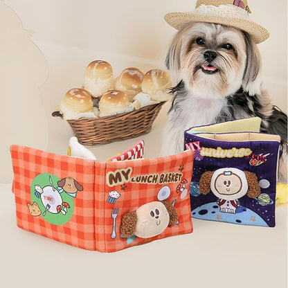 Dog Toy Snuffle Sound Book Series Lunch Space Christmas Goodnight Birthday Scout Themes 3D Puppy Decor Cover Puzzle Toy Dog Accessories for Mental Stimulation & Slow Feeding (Universe)