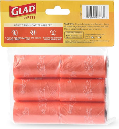 Glad for Pets Heavy Duty Dog Poop Bags,Leak Resistant Dog Waste Bags with Fun Print for Easy Cleanup on Walks,Strong Tear Resistant Pet Waste-Bags,Tropical Breeze Scent,6 Rolls,90 Count (Pack of 2)