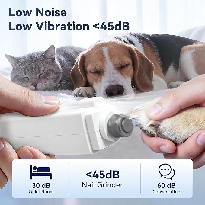 2-in-1 Dog Nail Clippers & Grinder with Light, Quiet Electric Pet Nail Trimmer for Large Medium Small Dogs & Cats, 3 Speeds, Rechargeable, Splash Guard & Safety Lock, Painless Grooming Tool (White)