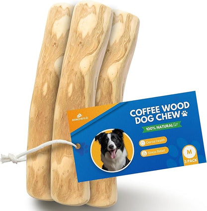 Set 3 of Coffee Wood Dog Chew Toy – Coffee Chew Stick for Medium Dogs - Teeth Cleaning & Stress Relief – Safe, Durable & Eco-Friendly Dog Chew Toy (Medium - Under 55 lbs)
